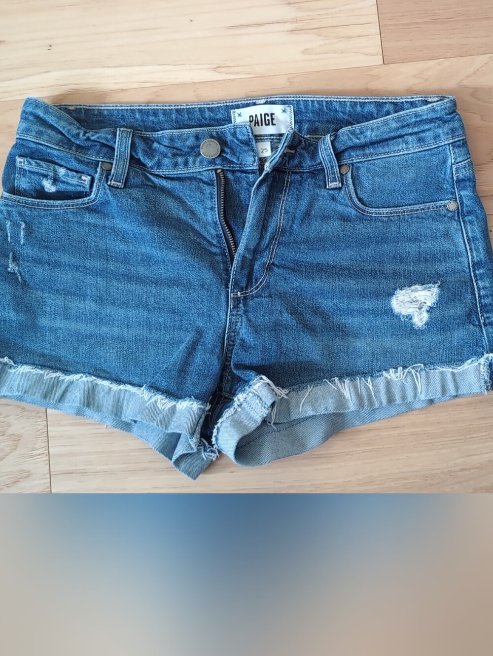 PAIGE Distressed Rolled-Hem Denim Shorts - Blue